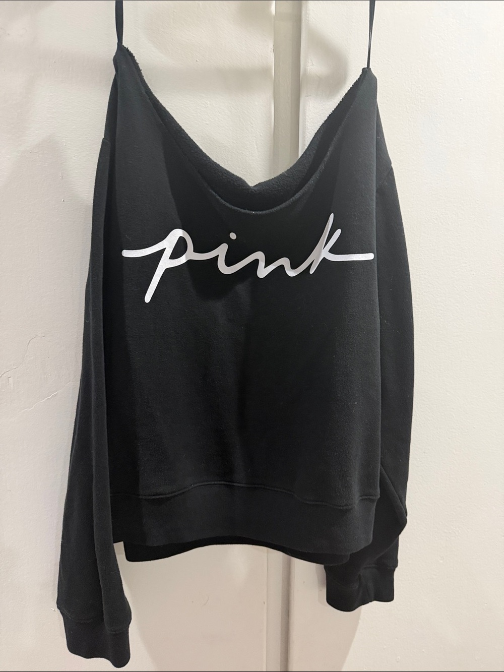 PINK Victoria's Secret Black Slip-On Logo Cowl Neck Tank